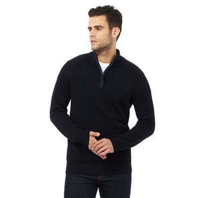 Big and tall navy tipped zip neck sweater